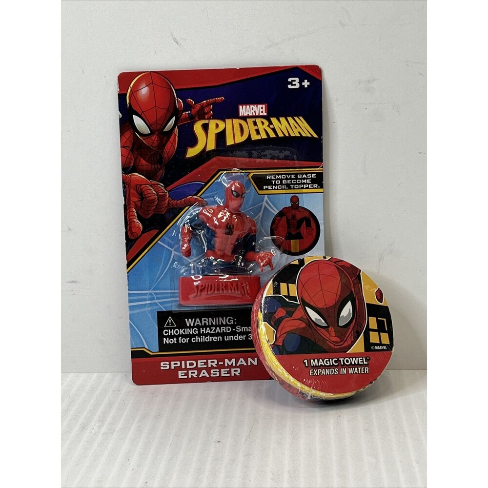 MARVEL SPIDER-MAN Eraser/Pencil Topper & Magic Towel